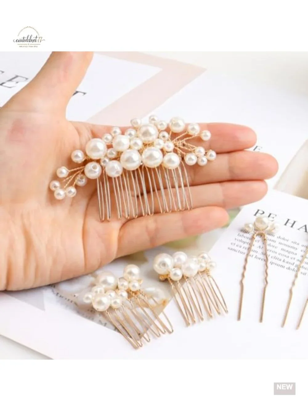 Pearl Hair Combs and Pins Set of 5, Bridal Hair Accessories for Wedding Prom